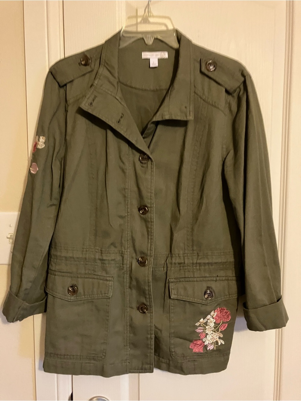 Westport Olive Green Utility Jacket with Floral Embroidery